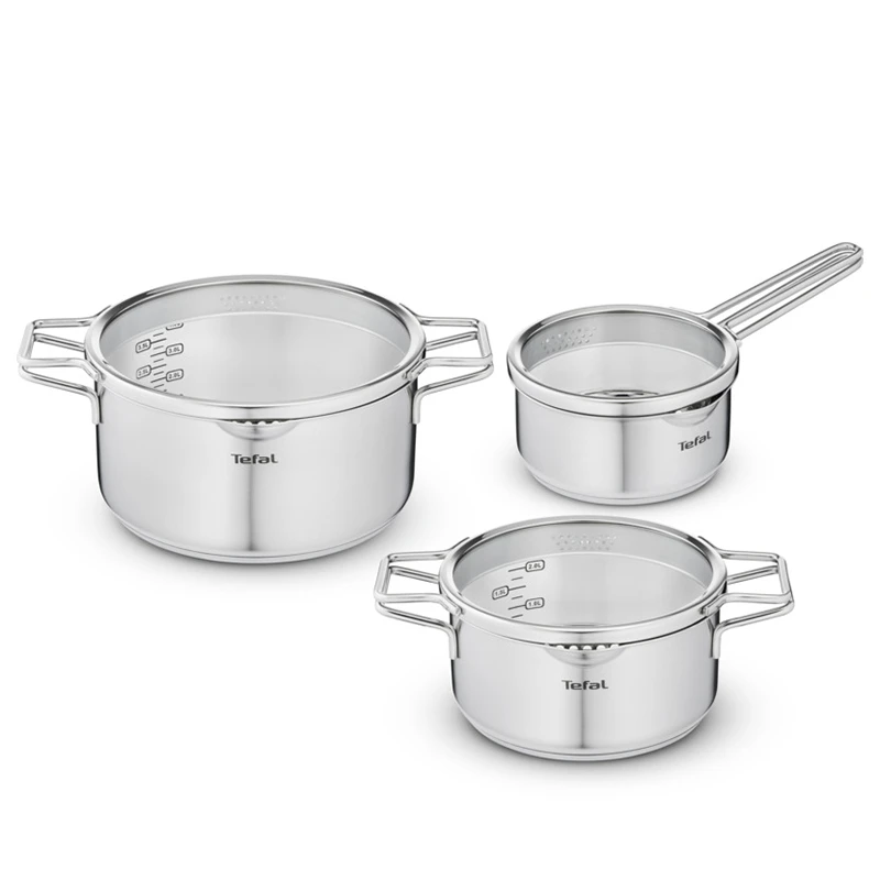 Tefal Nordica Grydesæt 3 Dele Med Låg Uden Belægning