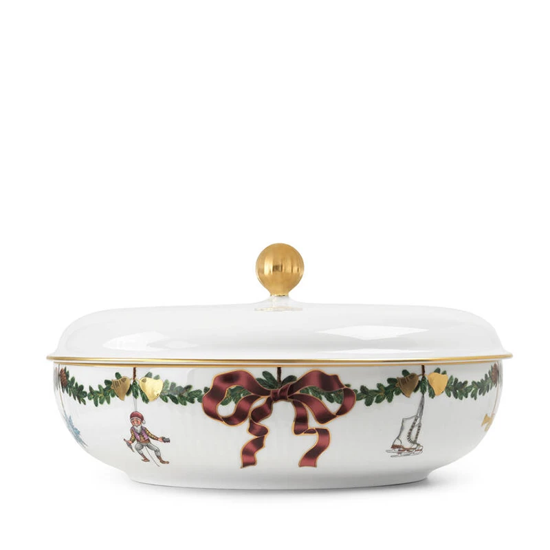 Royal Copenhagen Stjerne Riflet Jul Skål Med Låg 21 Cm